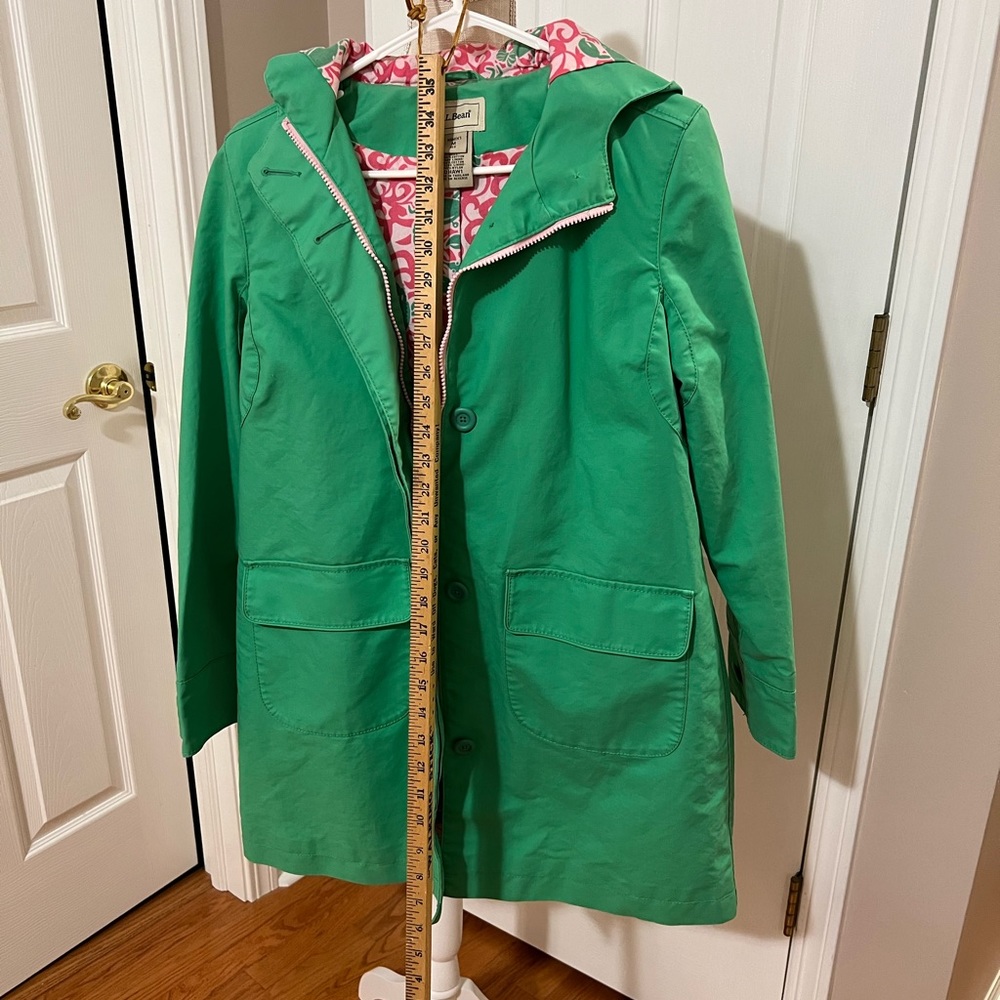 L L Bean green rain coat, size m